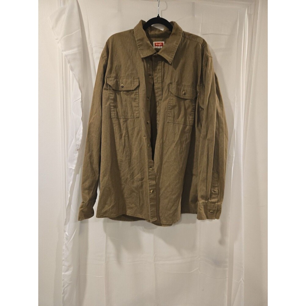 Wrangler Mens 2XL Khaki Twill Long Sleeve Button Up Work Shirt